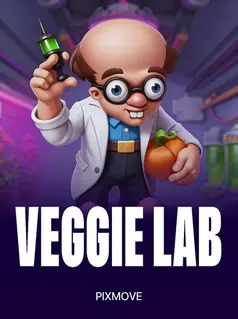 Veggie Lab Slot mit verrücktem Labor-Thema und Gemüse-Experiment-Symbolen